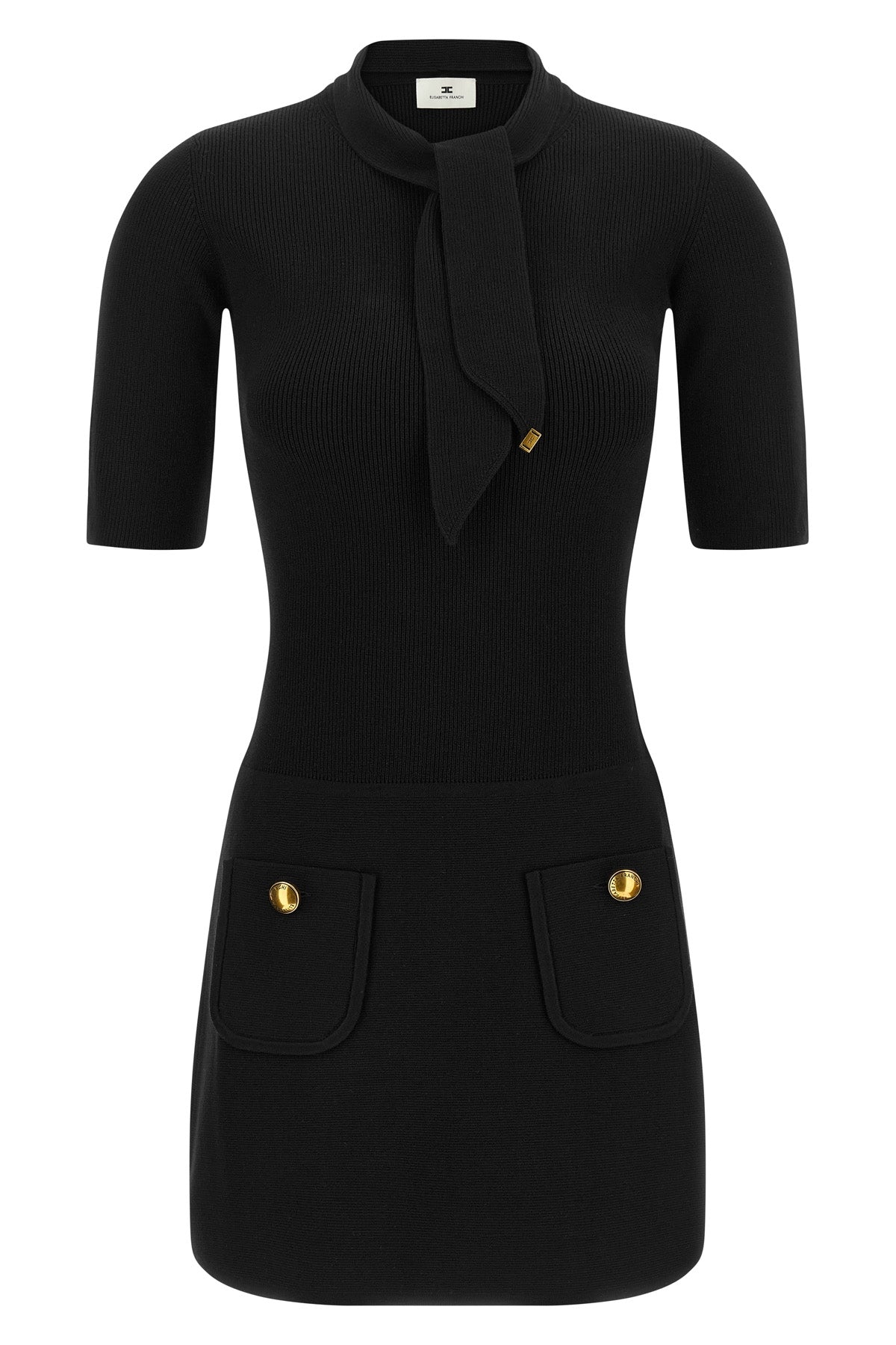 elisabetta franchi black knit short dress features a tight fit fit made of compa