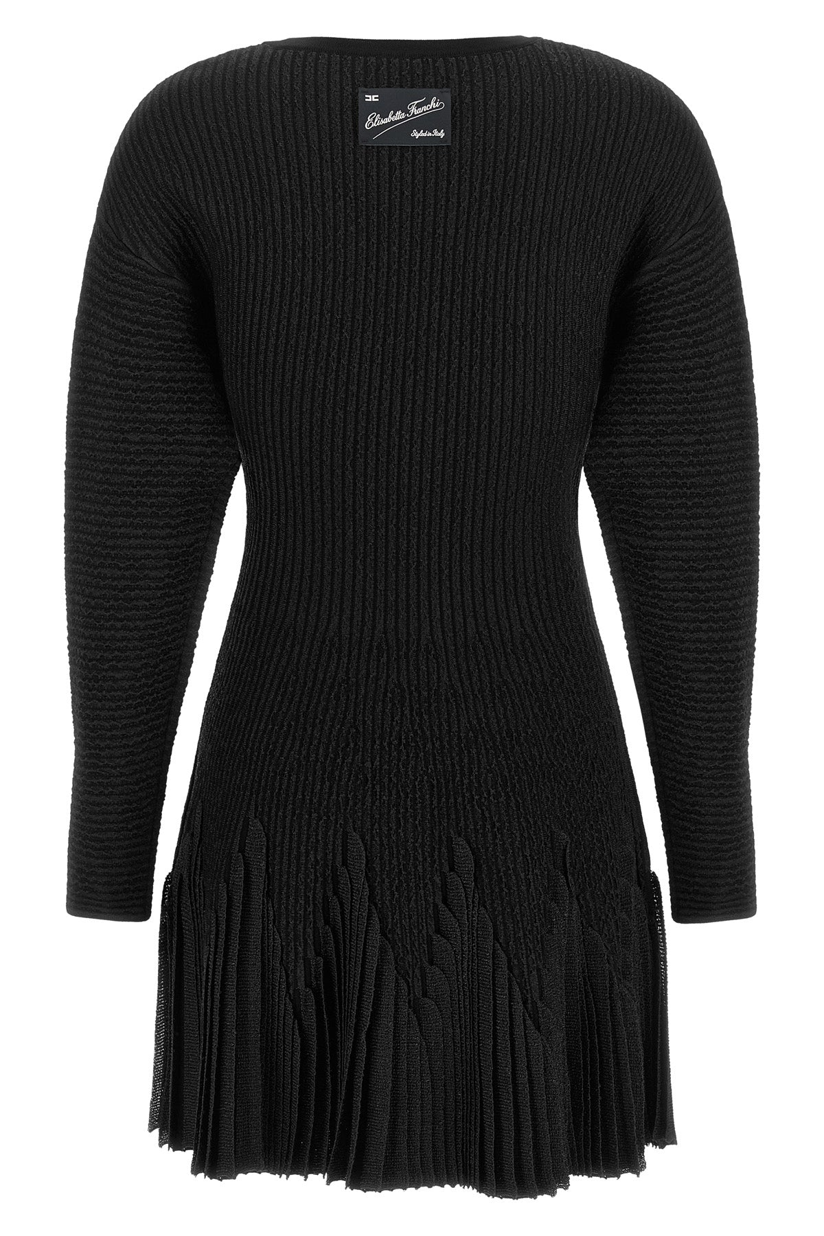 the elisabetta franchi black knit dress defines the silhouette through a rigorou