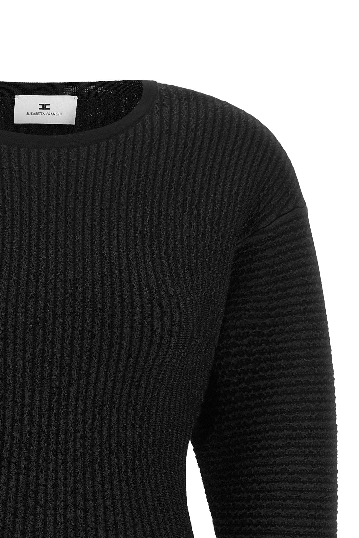 the elisabetta franchi black knit dress defines the silhouette through a rigorou