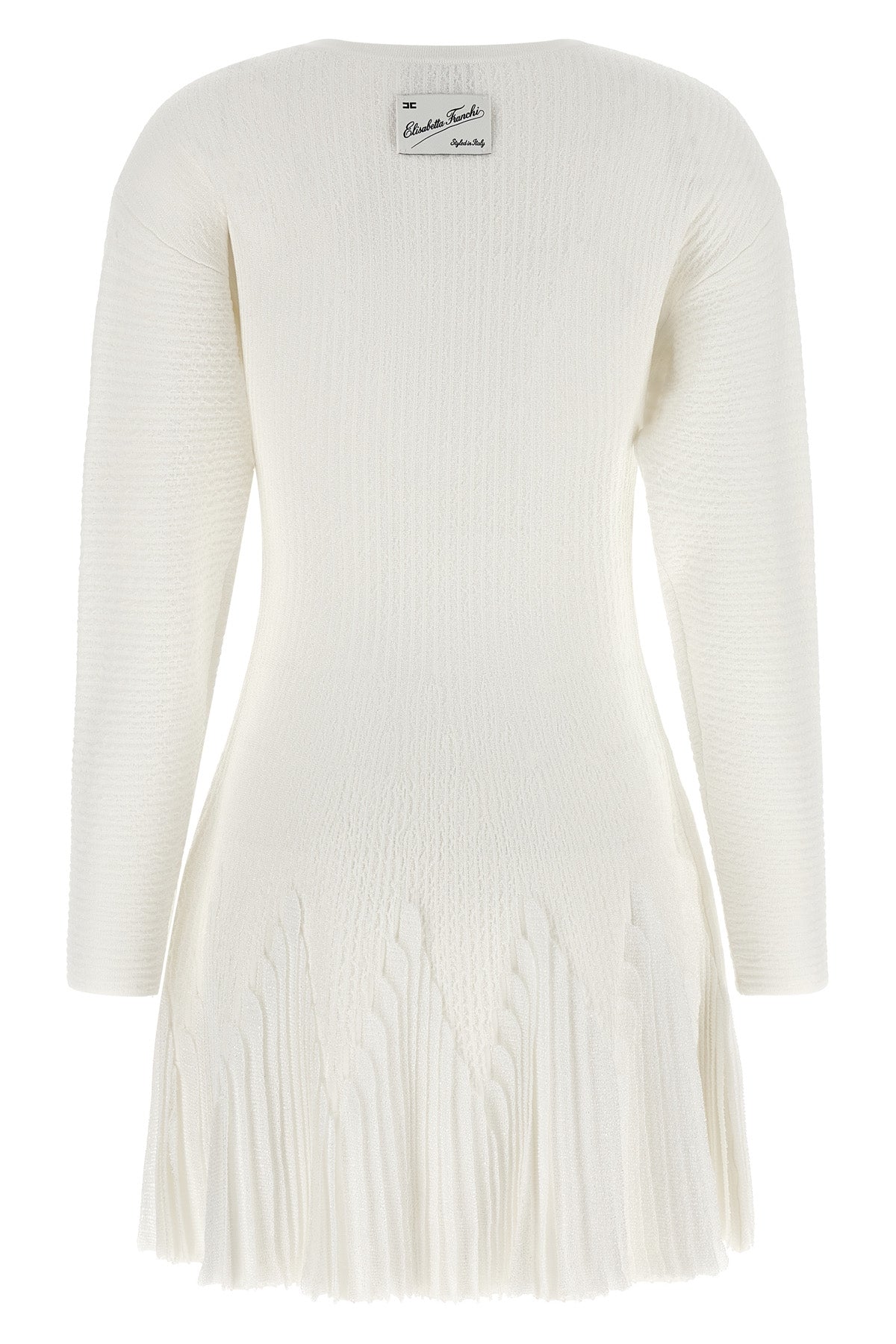 the elisabetta franchi white knit dress defines a feminine silhouette through a