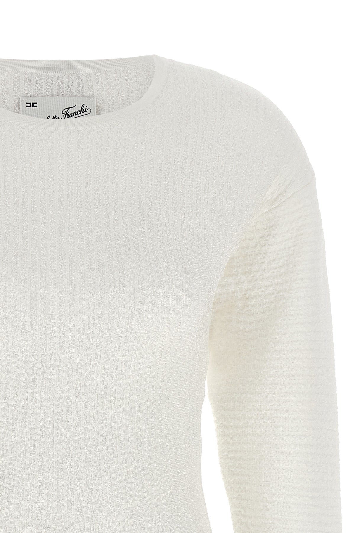 the elisabetta franchi white knit dress defines a feminine silhouette through a
