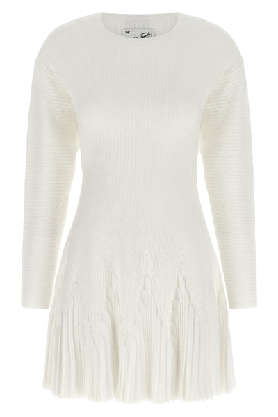 the elisabetta franchi white knit dress defines a feminine silhouette through a