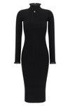 the elisabetta franchi midi dress defines the silhouette through a rigorous ribb