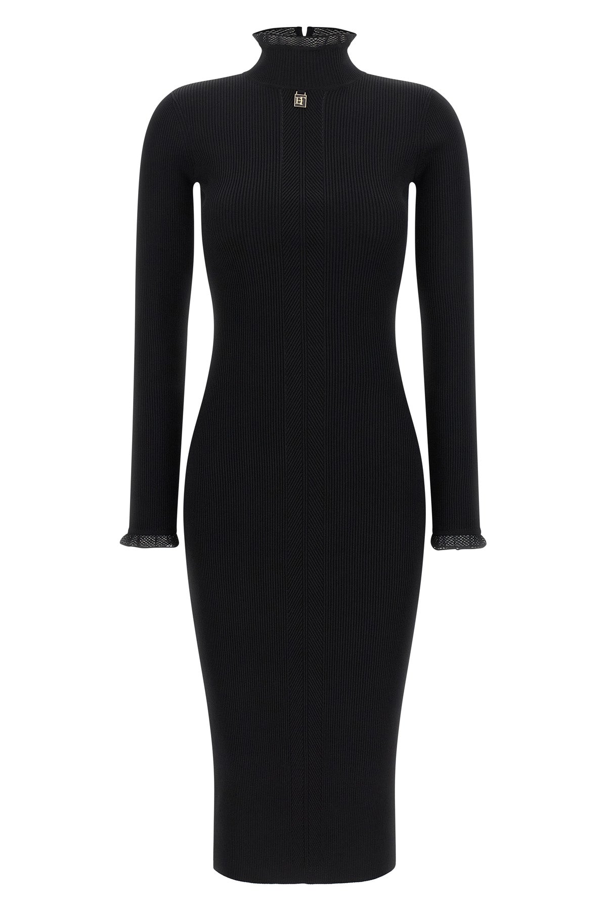 the elisabetta franchi midi dress defines the silhouette through a rigorous ribb