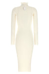 the elisabetta franchi midi dress redefines the silhouette through rigorous ribb