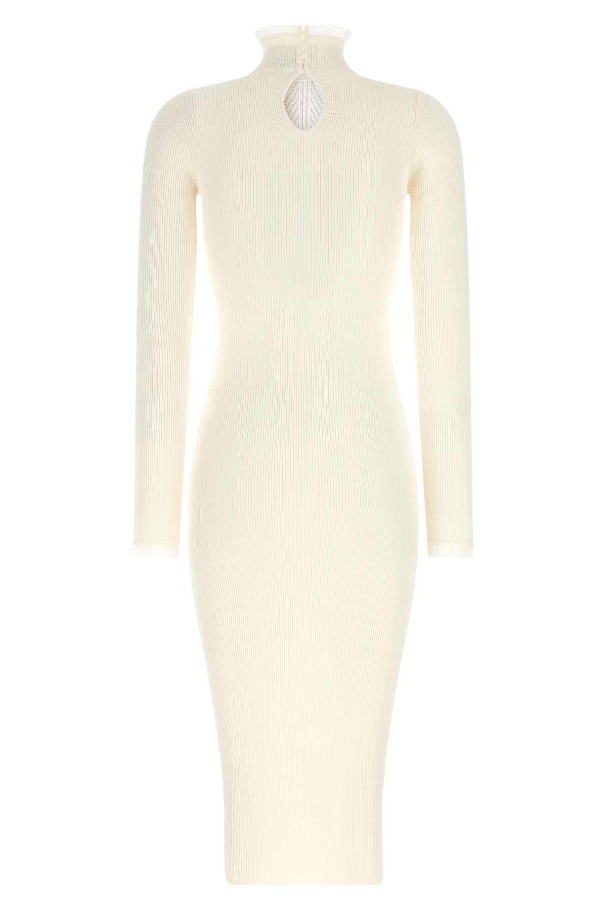 the elisabetta franchi midi dress redefines the silhouette through rigorous ribb