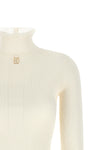 the elisabetta franchi midi dress redefines the silhouette through rigorous ribb