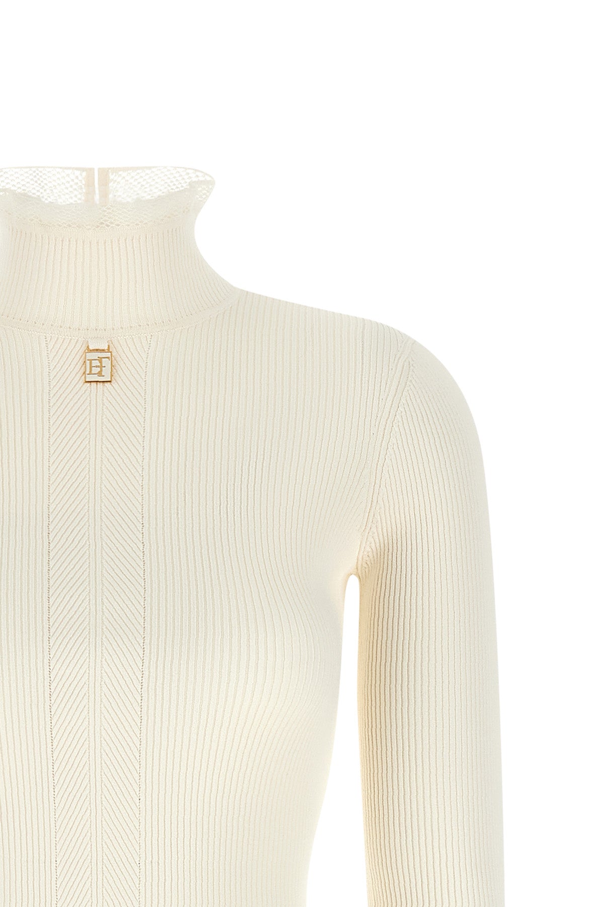 the elisabetta franchi midi dress redefines the silhouette through rigorous ribb