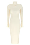 the elisabetta franchi midi dress redefines the silhouette through rigorous ribb