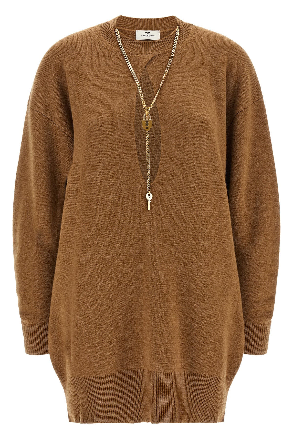 the elisabetta franchi knitted dress is distinguished by an oversized silhouette