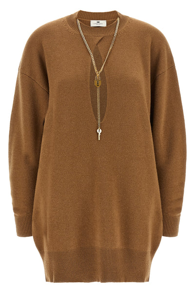 the elisabetta franchi knitted dress is distinguished by an oversized silhouette