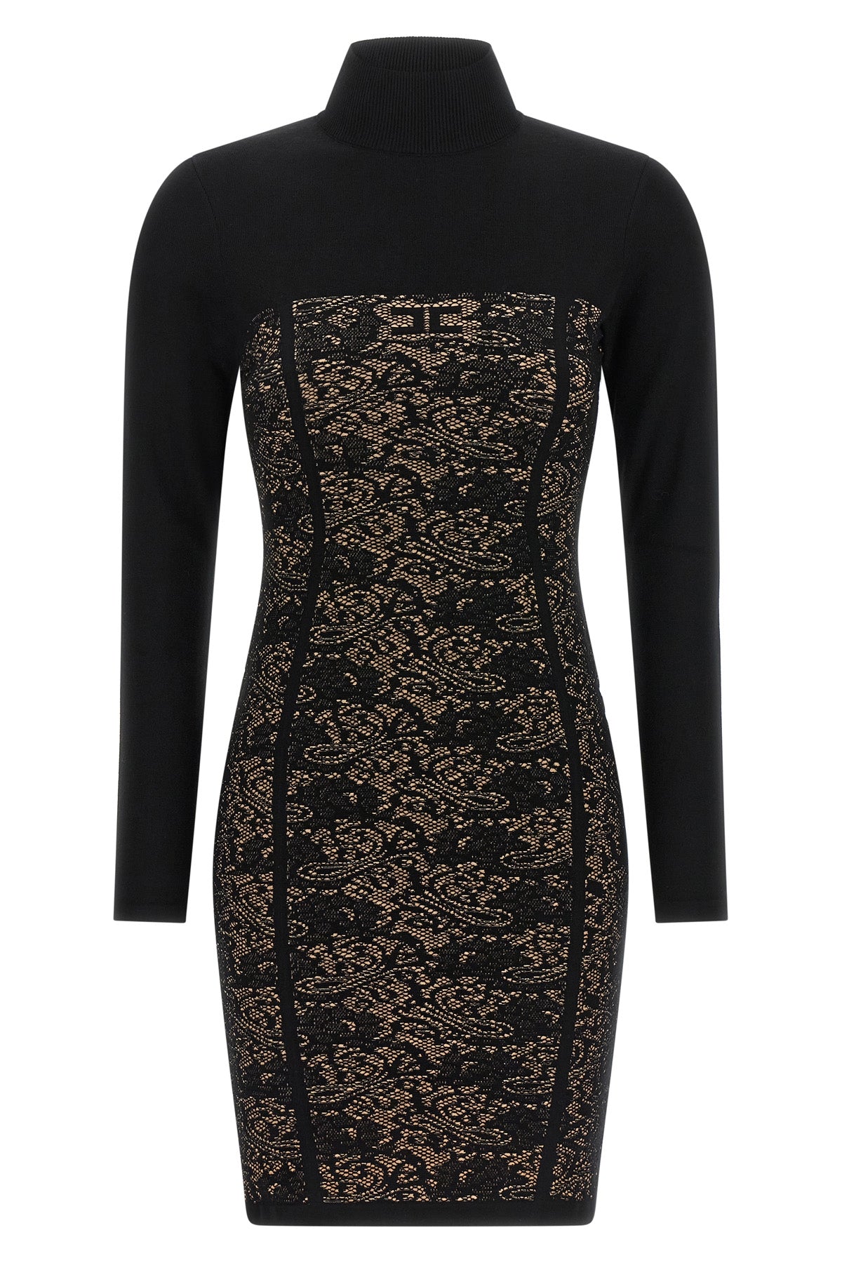 elisabetta franchi mini dress defines the silhouette through a sophisticated str