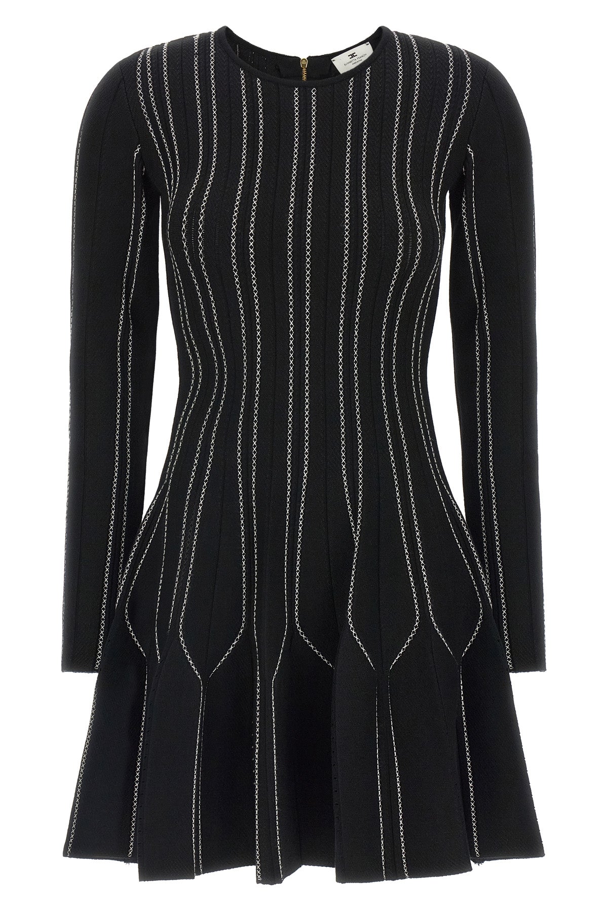 elisabetta franchi mini dress defines the silhouette through a rigorous sartoria