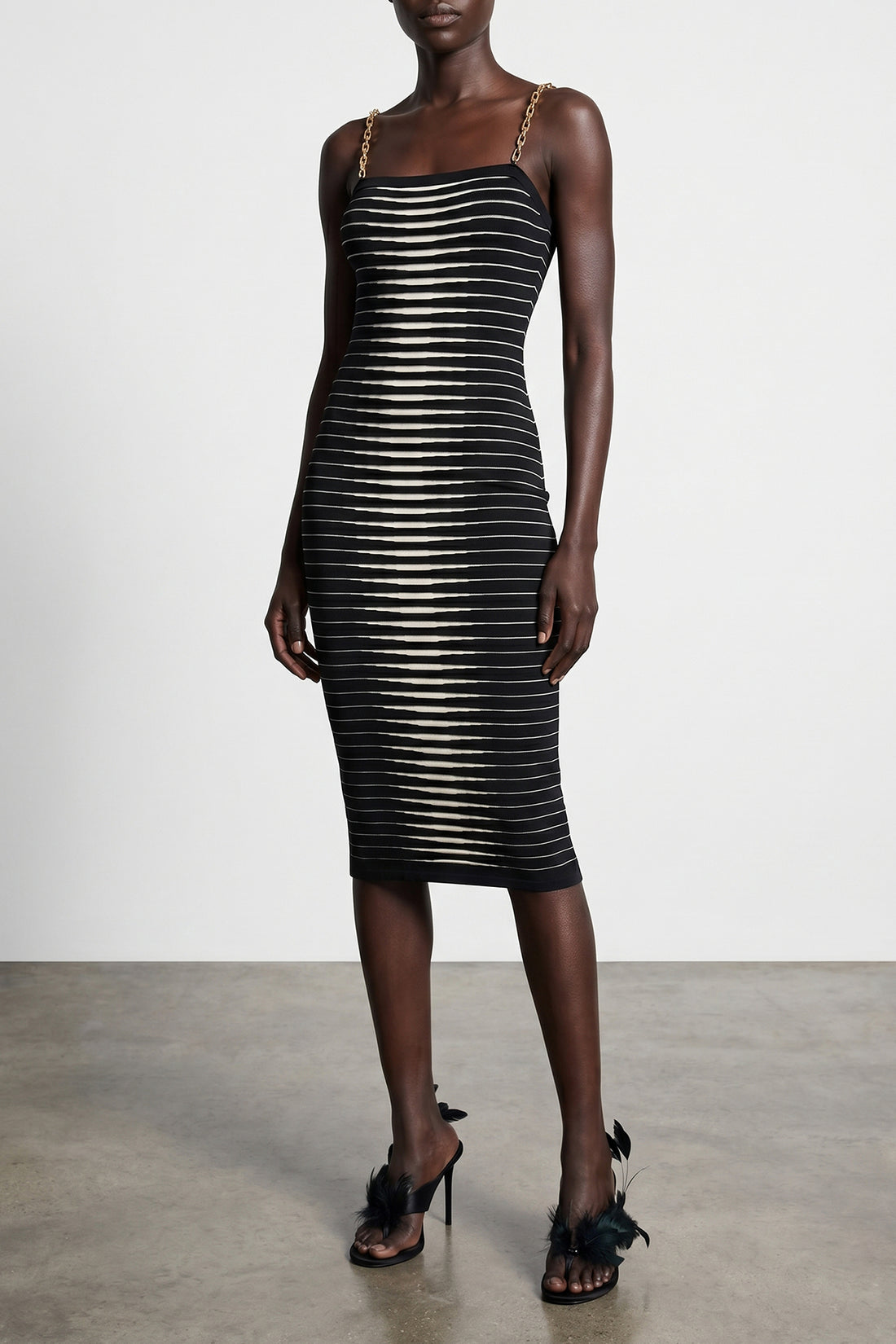 ELISABETTA FRANCHI 40 midi dress in jacquard fabric that recreates a striped pattern dégradé zebra eff