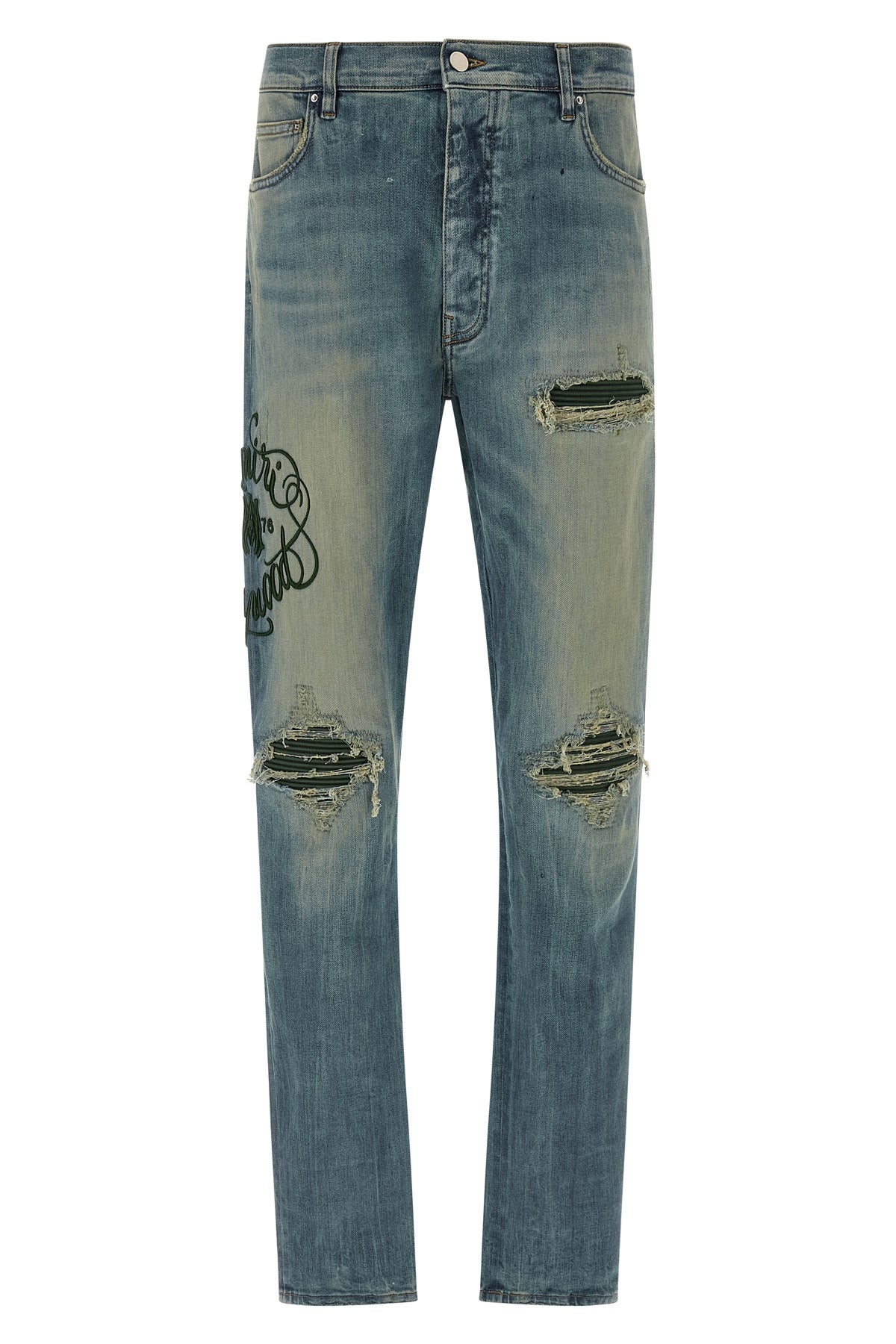 amiri hollywood mx1 used-effect stonewashed stretch cotton denim jeans