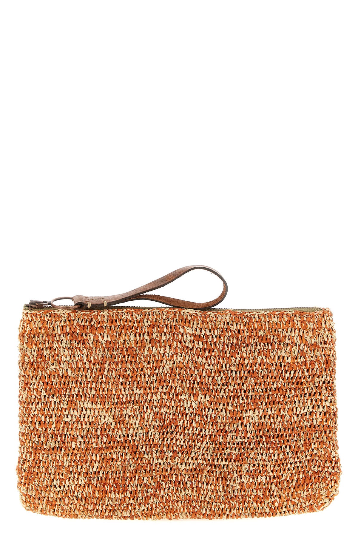 ampy clutch bag in two-tone crochet raffia