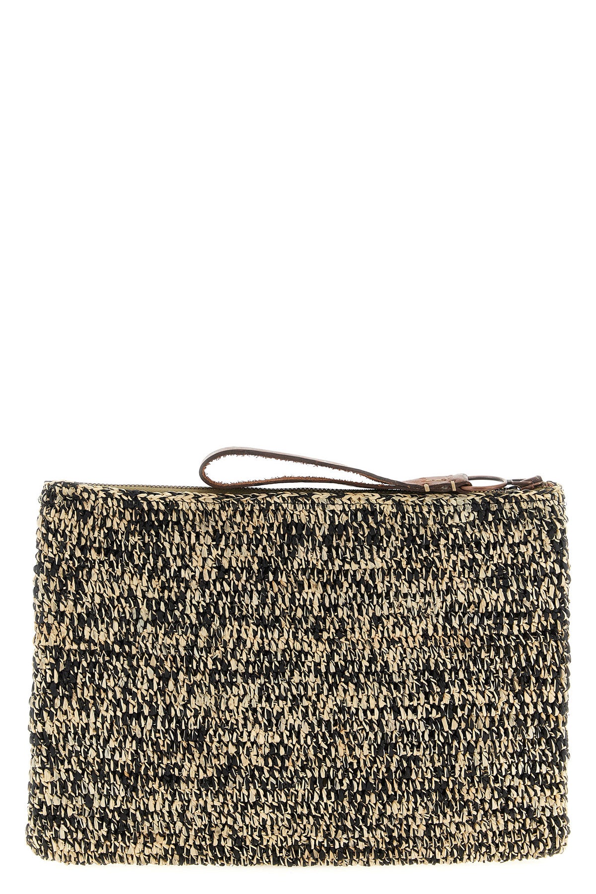 ampy clutch bag in two-tone crochet raffia