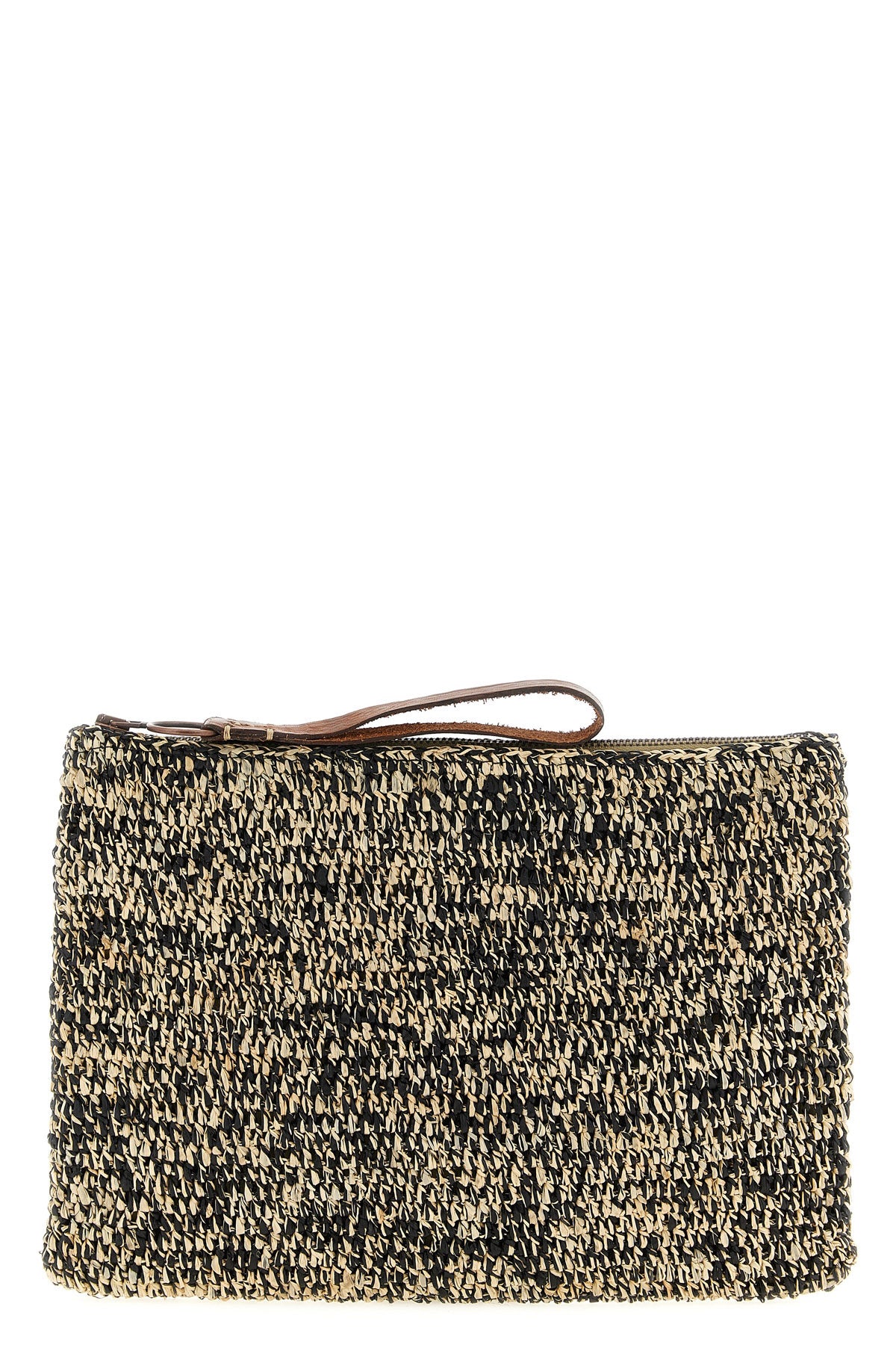 ampy clutch bag in two-tone crochet raffia