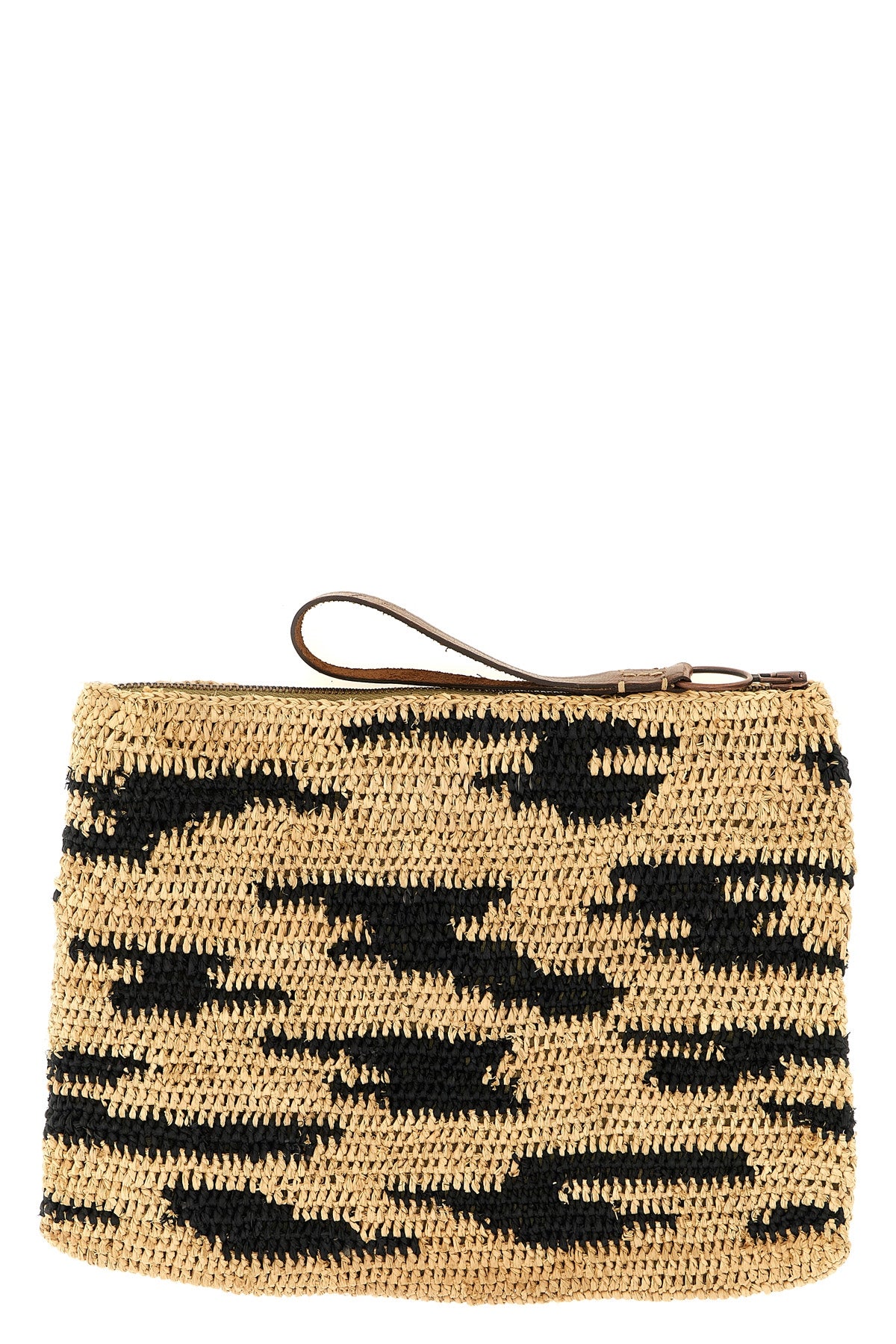 ampy clutch bag in two-tone crochet raffia