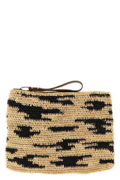 ampy clutch bag in two-tone crochet raffia