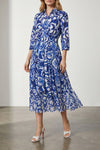 all over maiolica blue tile aster cotton muslin midi dress