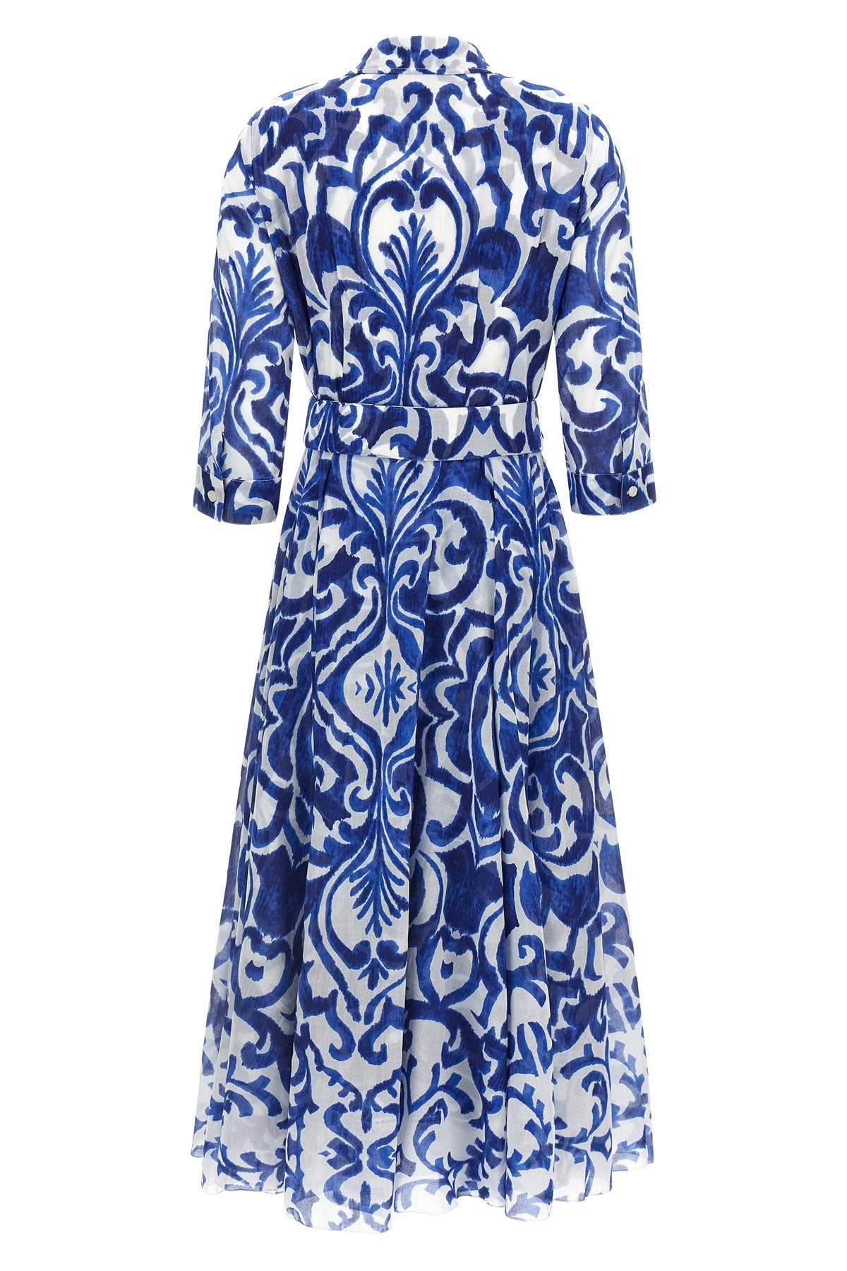 all over maiolica blue tile aster cotton muslin midi dress