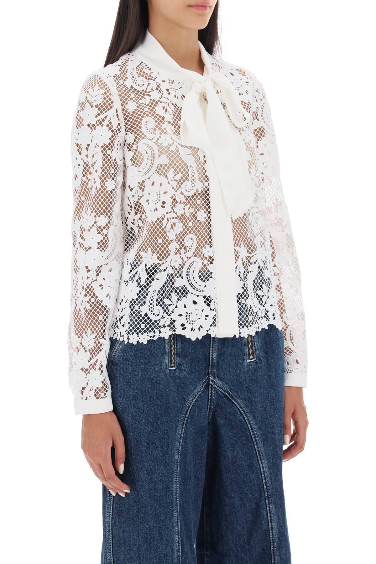 floral lace shirt with lavallière tie