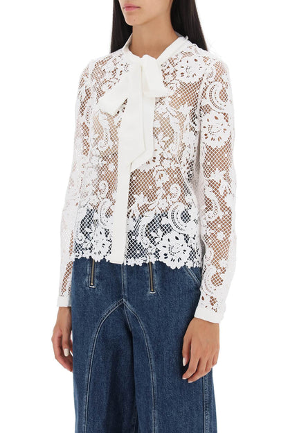 floral lace shirt with lavallière tie