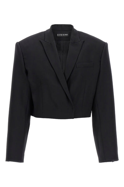 cropped single-breasted stretch wool blazer