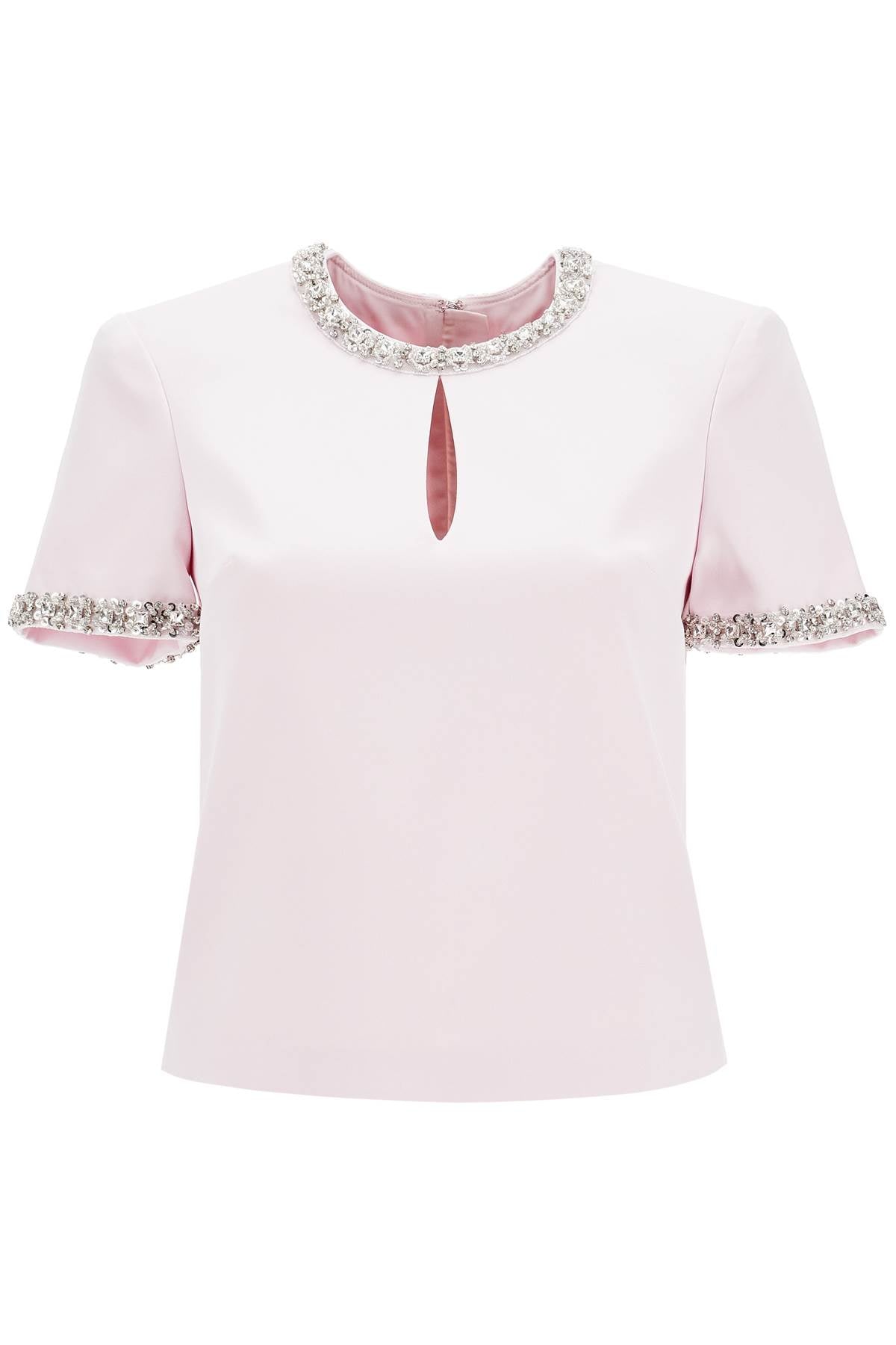 'satin top with crystals embellishments