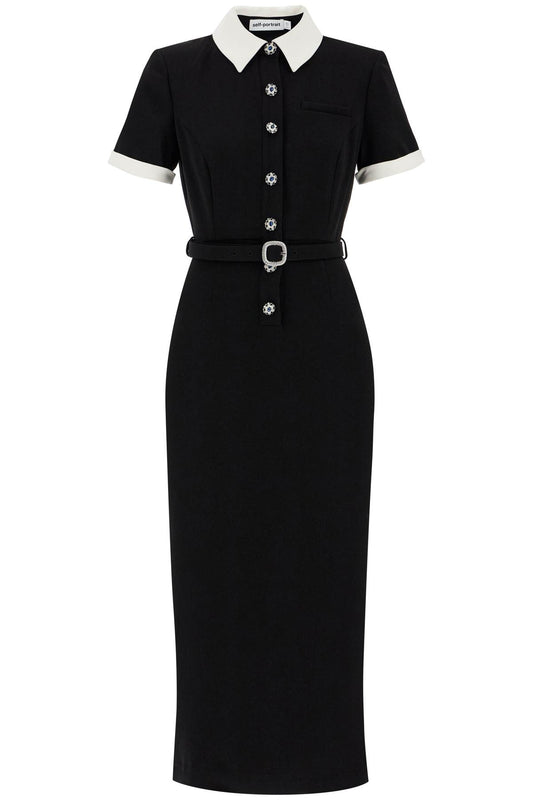 midi crepe dress with jewel buttons