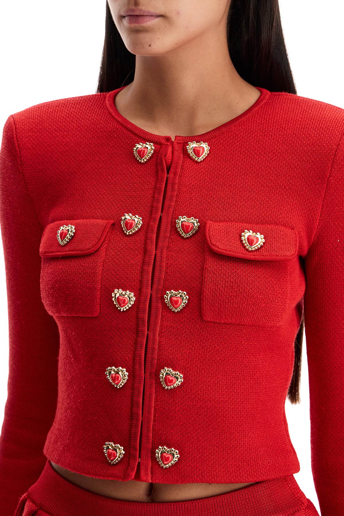 short knitted cardigan with heart-shaped buttons