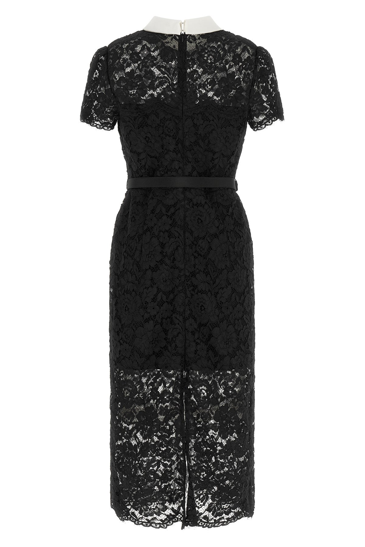 the self-portrait black lace contrast collar midi dress is constructed
