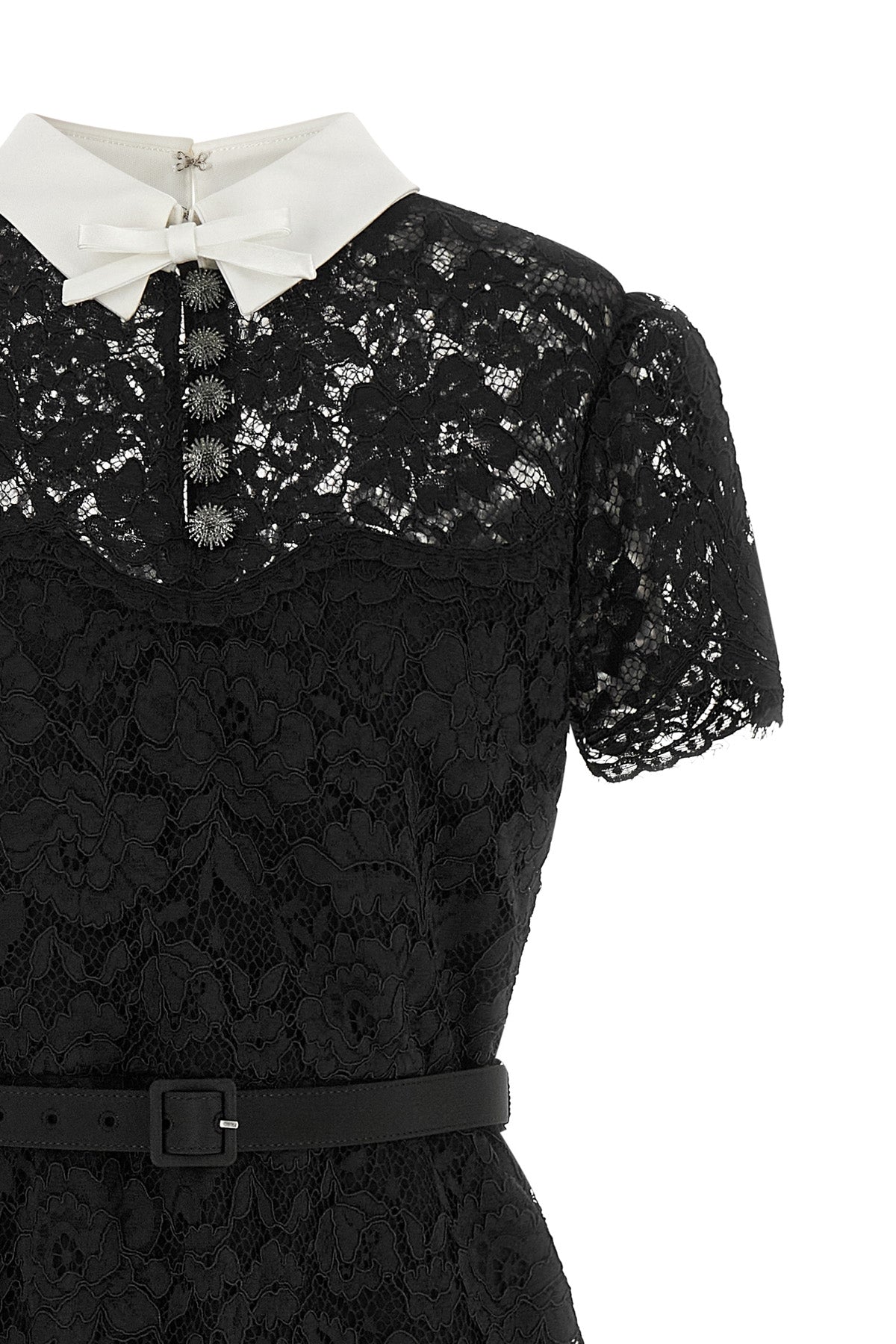 the self-portrait black lace contrast collar midi dress is constructed