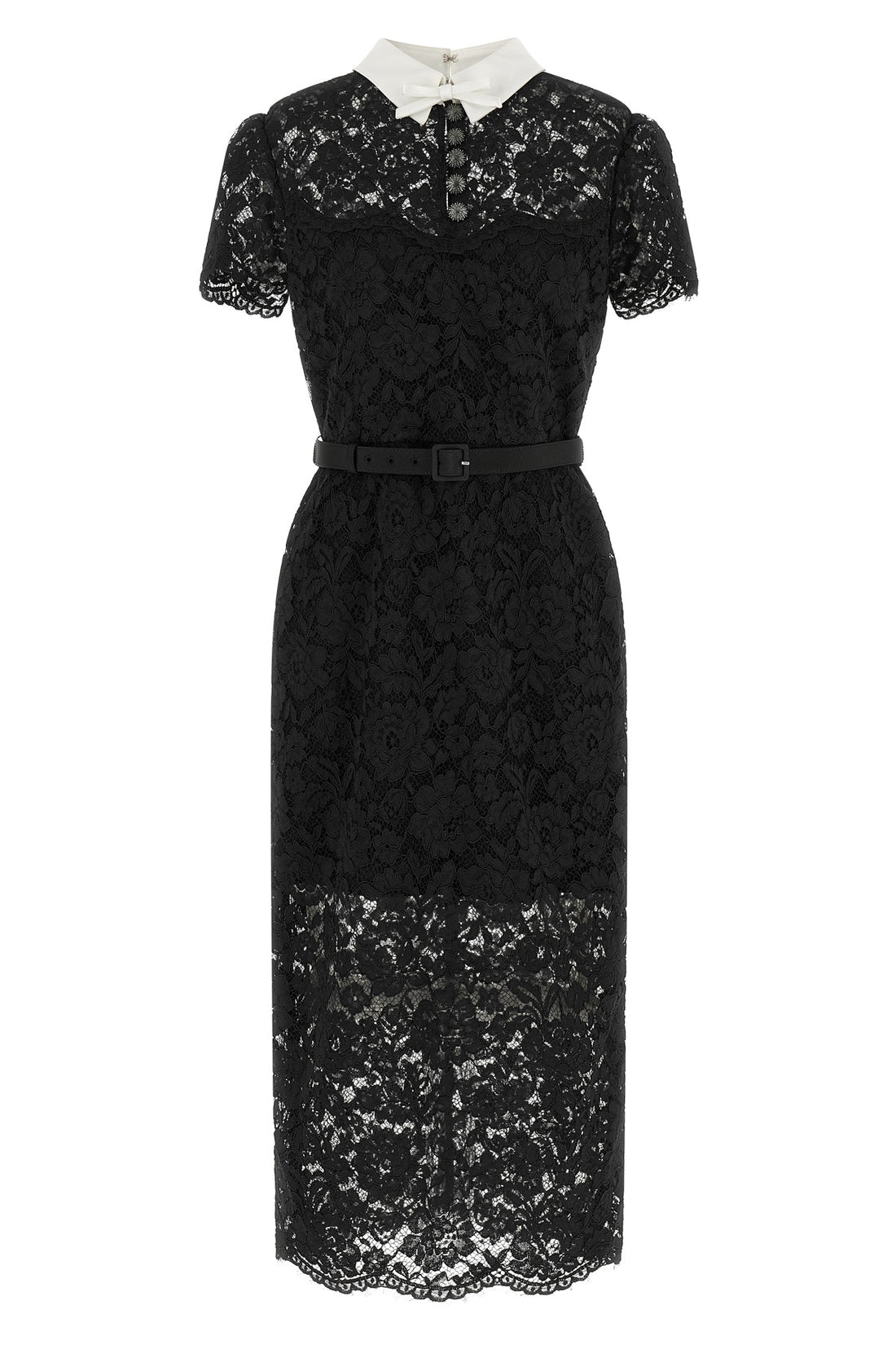 SELF PORTRAIT 6 the self-portrait black lace contrast collar midi dress is constructed