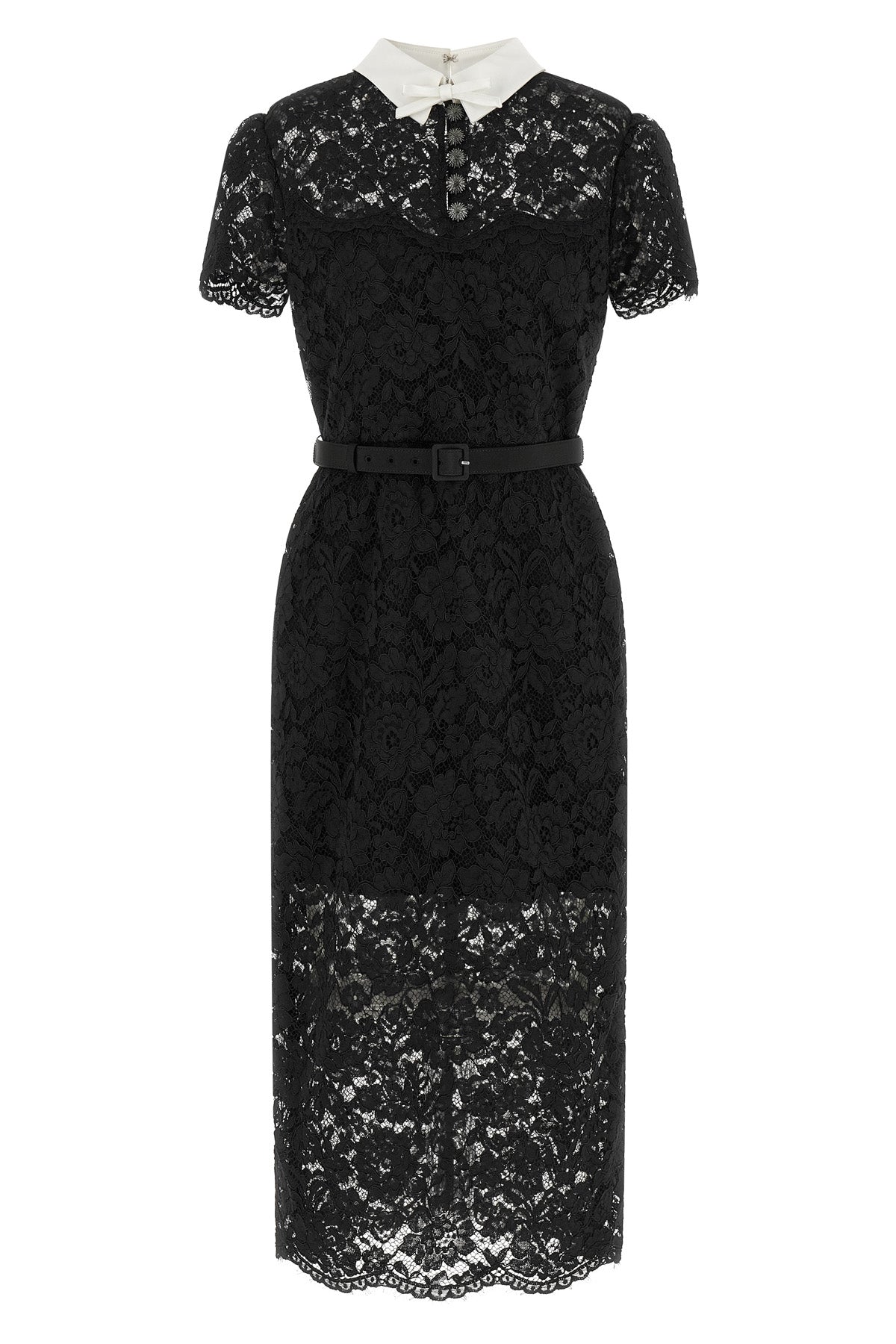 the self-portrait black lace contrast collar midi dress is constructed