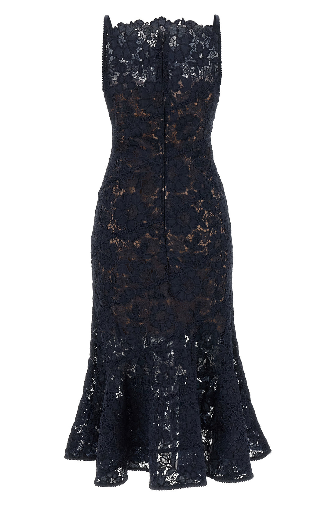 SELF PORTRAIT 6 the self-portrait midi dress in navy blue is distinguished by a fit-and-flare mo