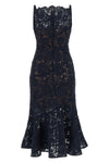 the self-portrait midi dress in navy blue is distinguished by a fit-and-flare mo