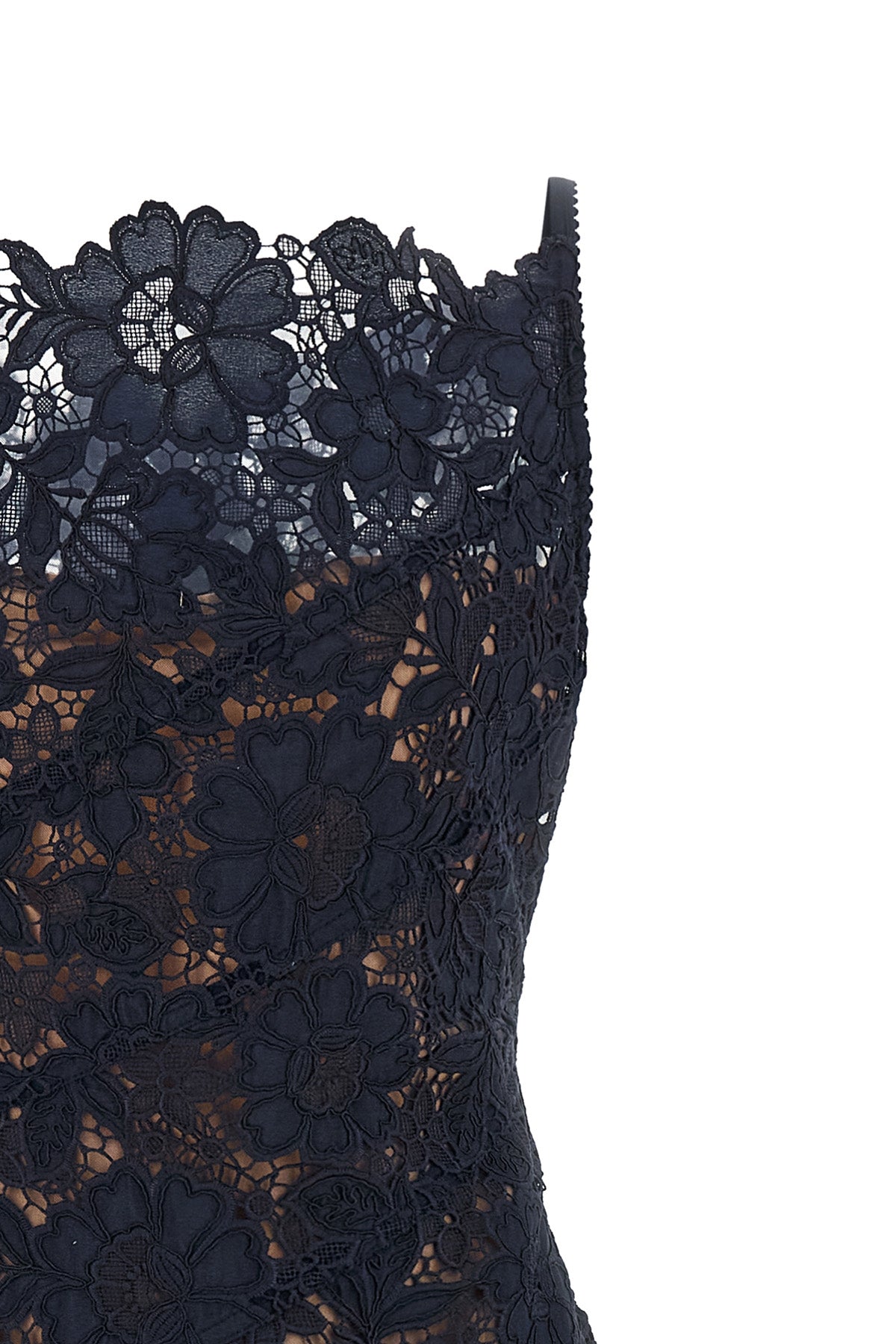 the self-portrait midi dress in navy blue is distinguished by a fit-and-flare mo