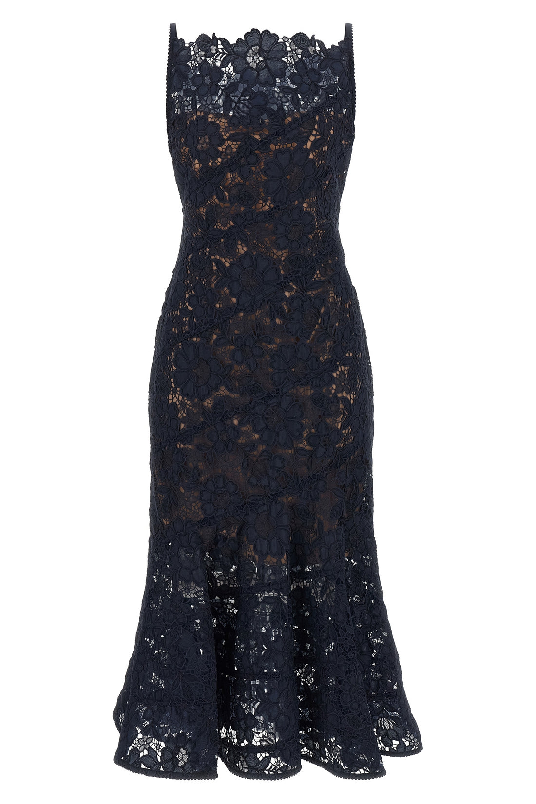 SELF PORTRAIT 6 the self-portrait midi dress in navy blue is distinguished by a fit-and-flare mo