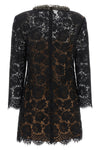 the self-portrait mini dress is built through a complex black floral lace workma
