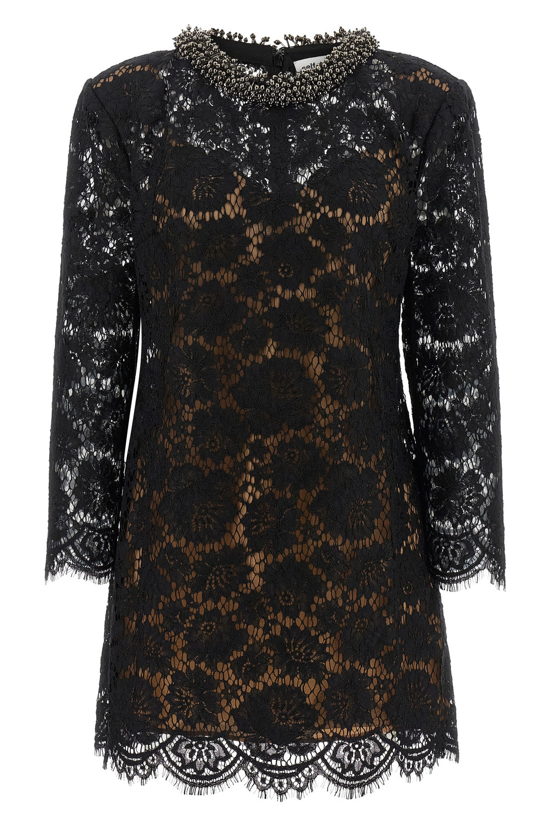 SELF PORTRAIT 6 the self-portrait mini dress is built through a complex black floral lace workma