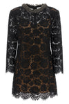 the self-portrait mini dress is built through a complex black floral lace workma