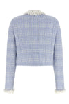 the self-portrait cropped jacket is made of a fine structured cotton and wool bl