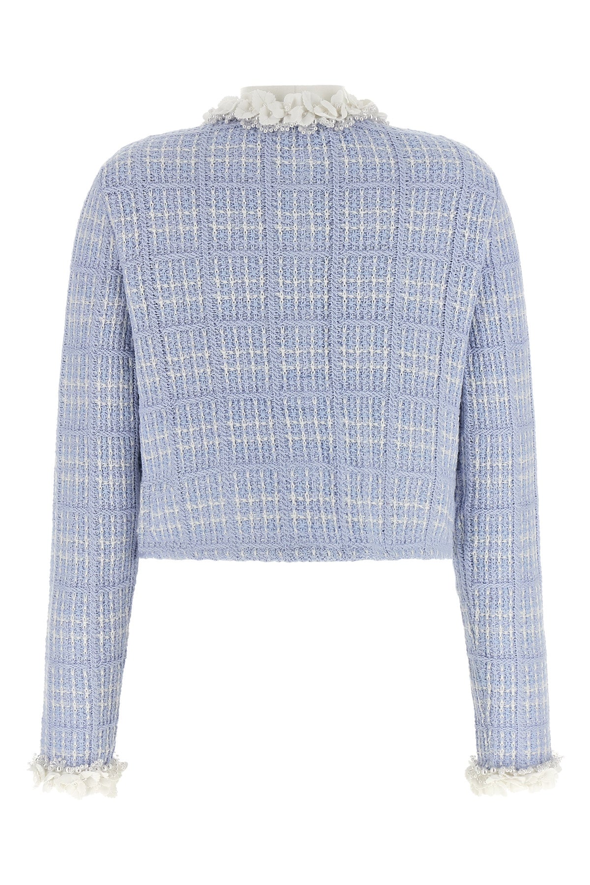 the self-portrait cropped jacket is made of a fine structured cotton and wool bl