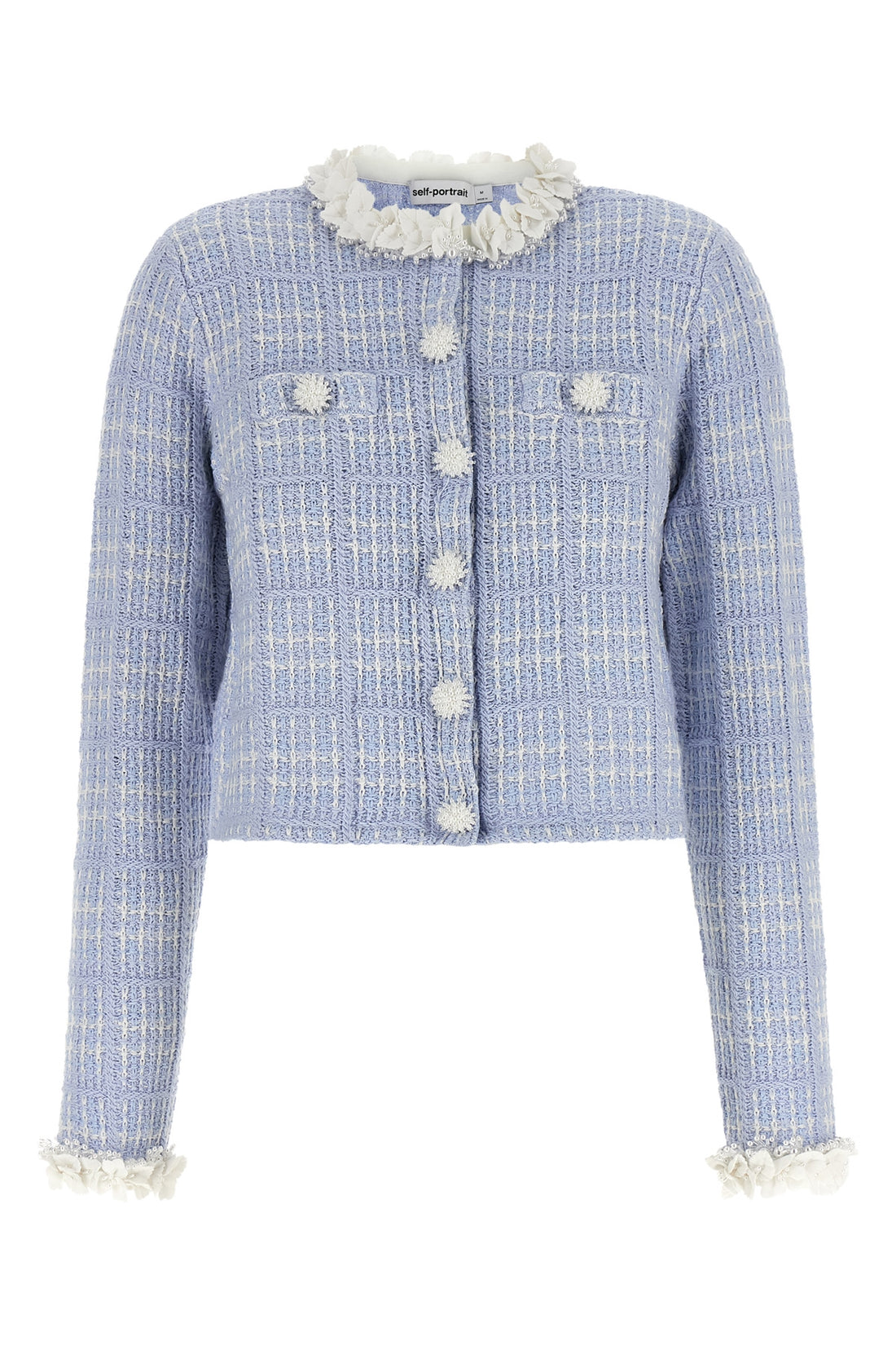 SELF PORTRAIT M the self-portrait cropped jacket is made of a fine structured cotton and wool bl