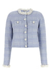 the self-portrait cropped jacket is made of a fine structured cotton and wool bl