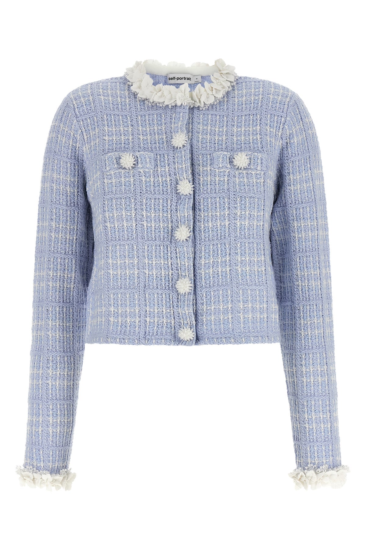 the self-portrait cropped jacket is made of a fine structured cotton and wool bl