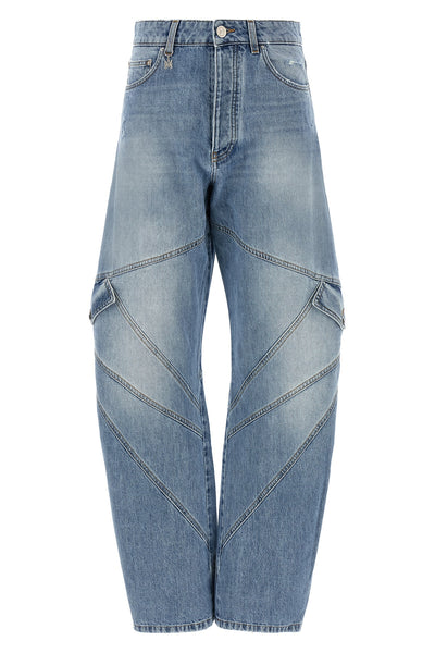 used-effect stone washed cotton denim jeans