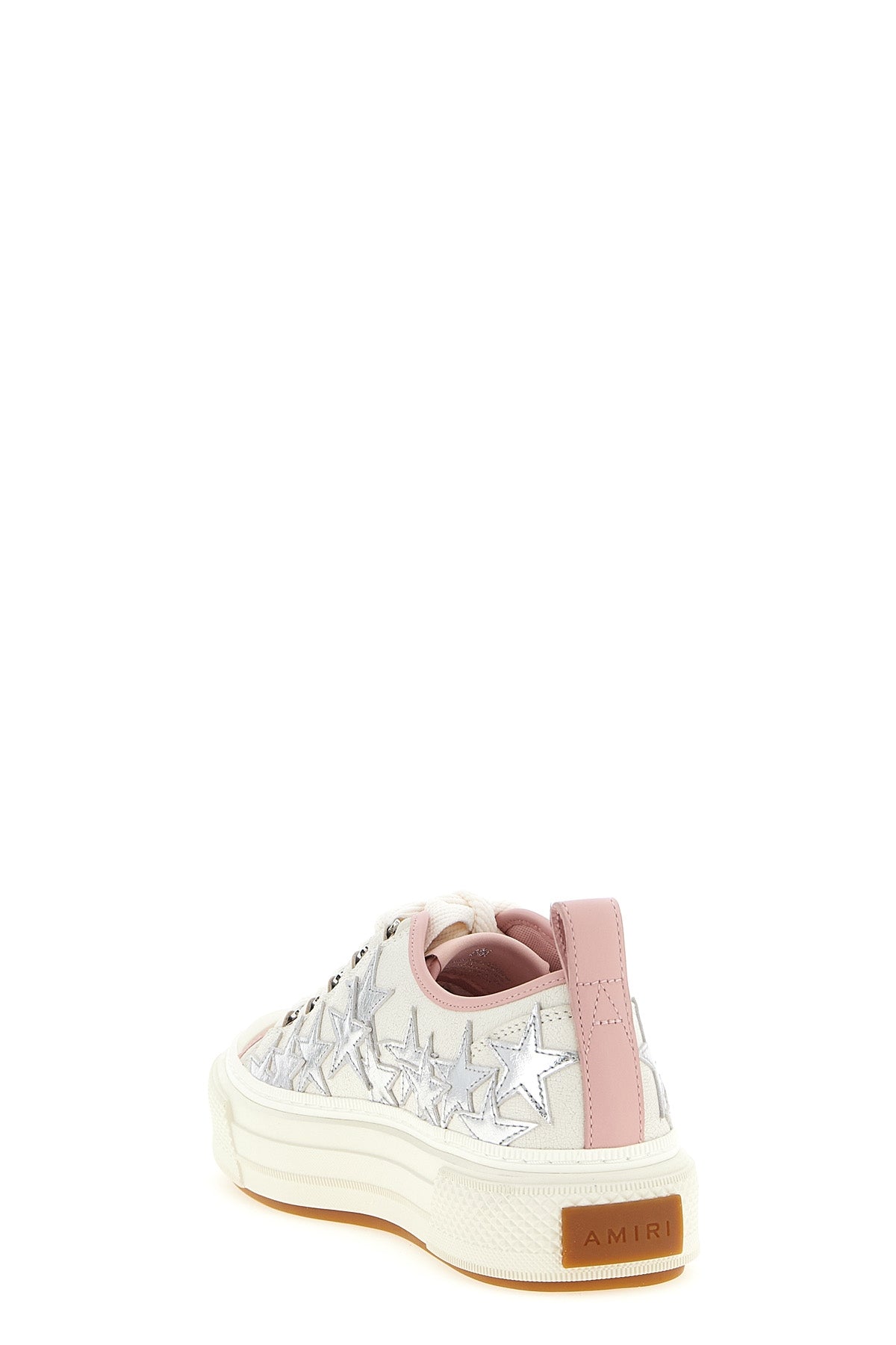 metallic stars court low craquelé leather and nylon sneakers